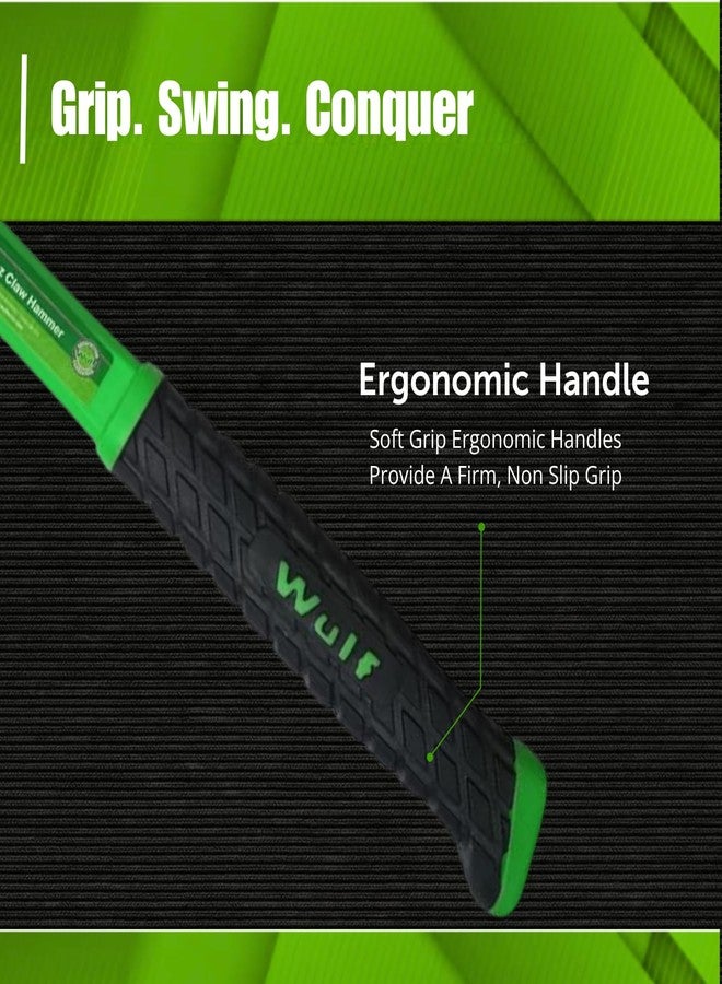 WULF 500g (16oz) Claw Hammer | Heavy Duty Steel Head with Fiberglass Handle | 2-in-1 Flat & Claw Hammer for Nail Removal & Striking | Carpenter Tools for Woodwork, DIY, Home & Professional - Image 3